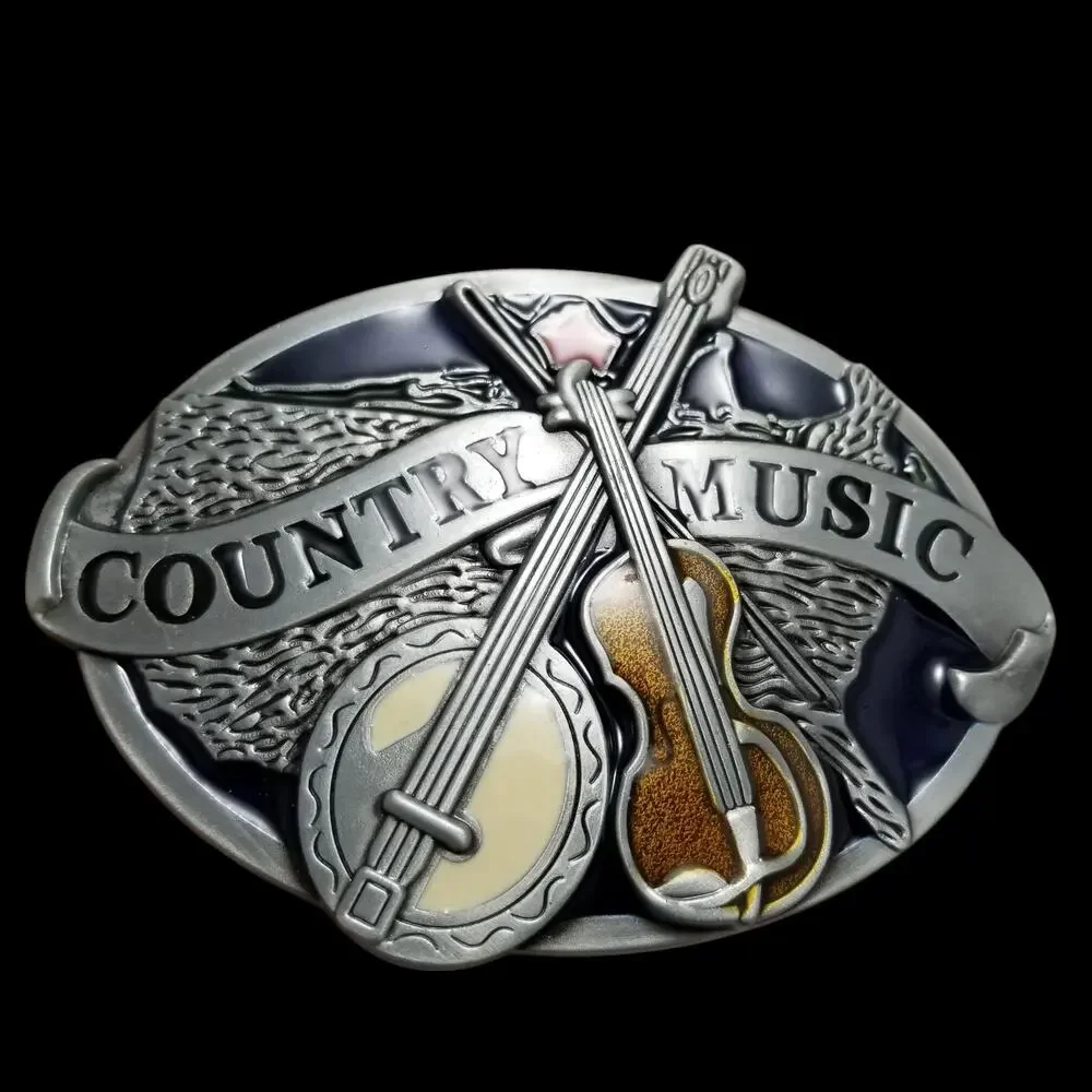 Large Belt Buckle Country‎ Music Western Banjo Fiddle Violin USA